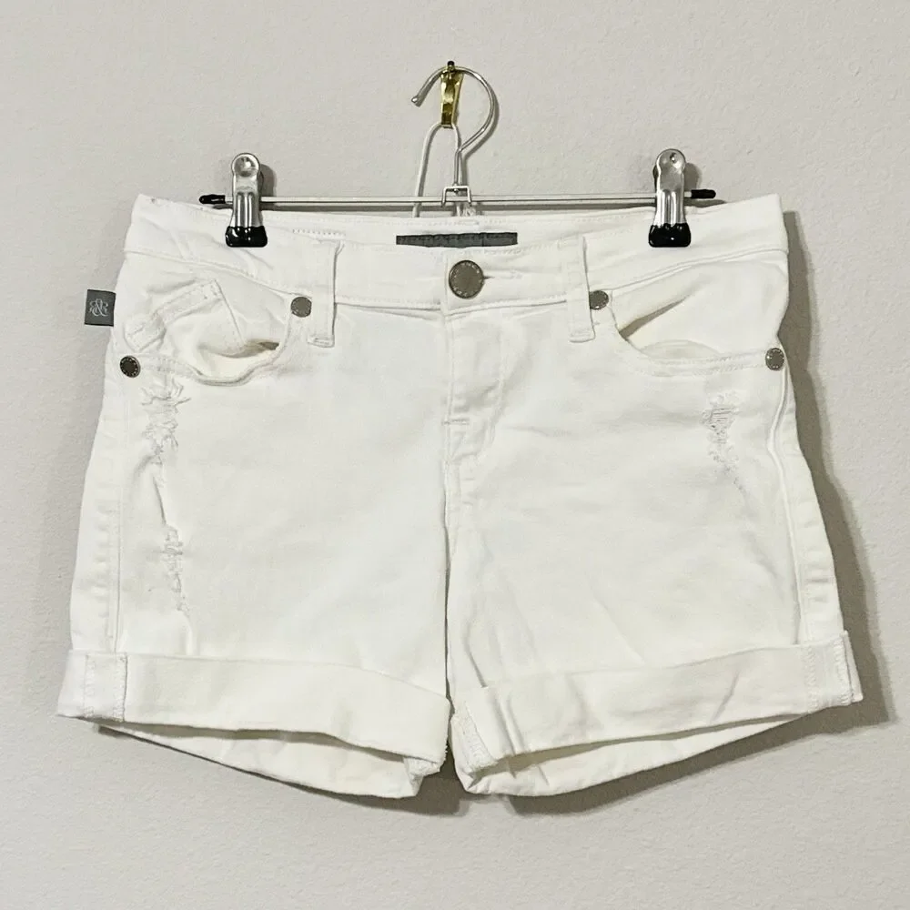Rock & Republic Bumpershoot White Denim Shorts Size 2 Cuffed R310355 Distressed